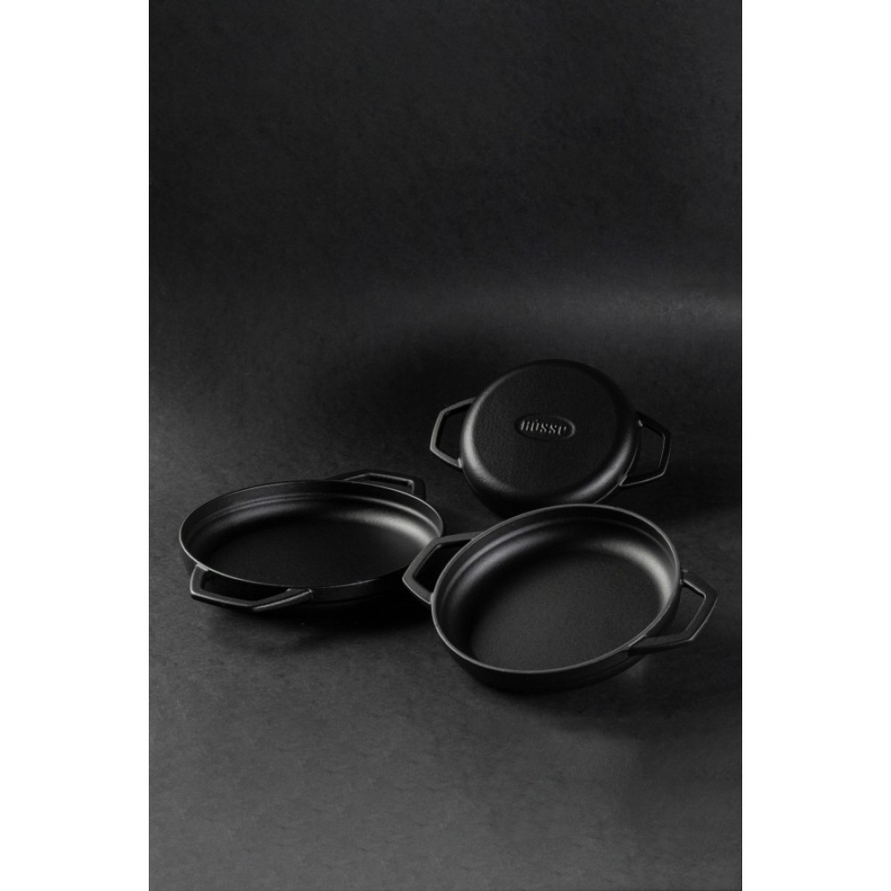 Smaltovaná litinová pánev se dvěma úchyty Hosse, Black Onyx, Ф16cm | Plochá litinová pánev | Litinová pánev |