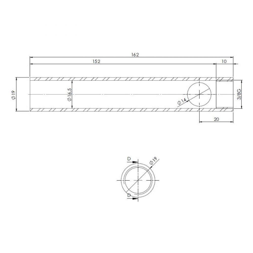 Trubka pro zapalovač peletových kamen, průměr 19 mm, délka 162 mm, závit 3/8" | Topné těleso na peletová kamna | Náhradní díly na peletová kamna |