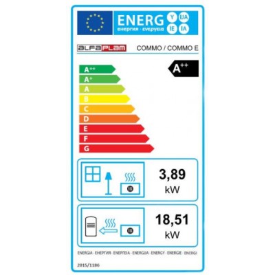 Krbová kamna na pelety s teplovodním výměníkem Alfa Plam Commo Černá, 22.5kW - Krbová kamna na pelety