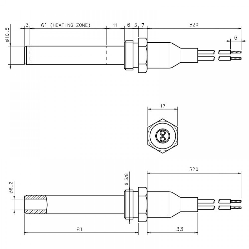 Keramické topné těleso pro peletová kamna, celková délka 88mm, 250W | Topné prvky | Díly krbů na pelety |