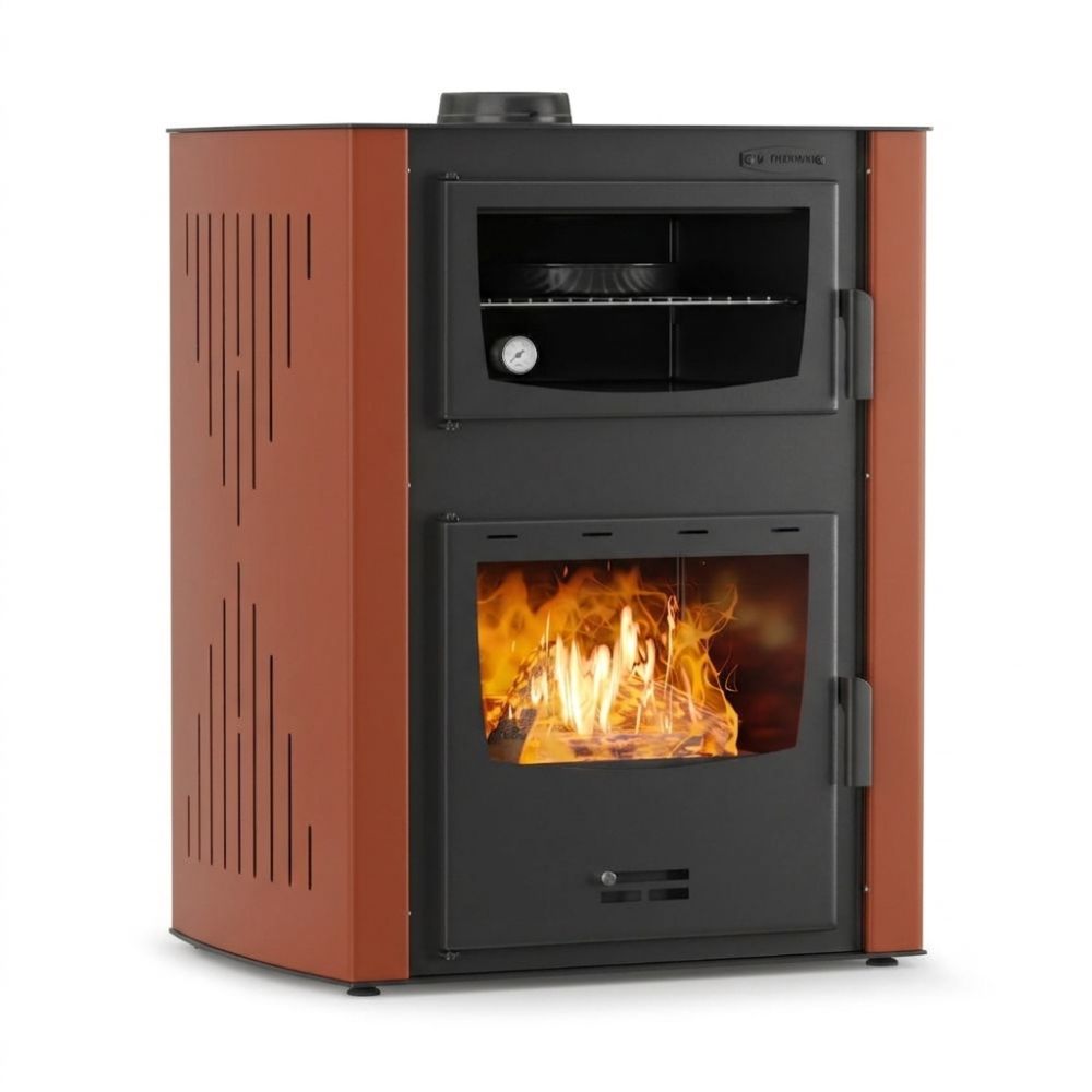 Кrbová kamna s teplovodním výměníkem s troubou Velmora Fire ATS HYDRO ΜΑSΙΝΑ 90-30 terakotová, 35kW | Kamna na dřevo | Krbová kamna |