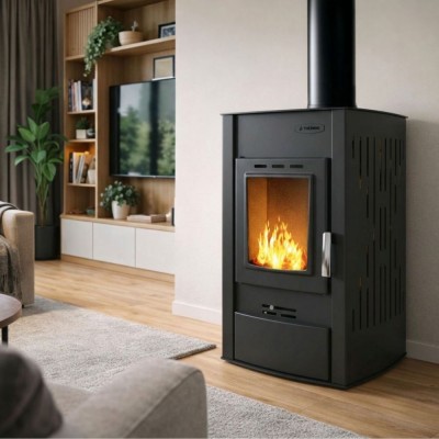 Krbová kamna s teplovodním výměníkem Velmora Fire ATS HYDRO černá, 25kW - Sporáky na tuhá paliva