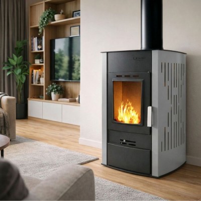 Krbová kamna s teplovodním výměníkem Velmora Fire ATS HYDRO šedá, 25kW - Sporáky na tuhá paliva