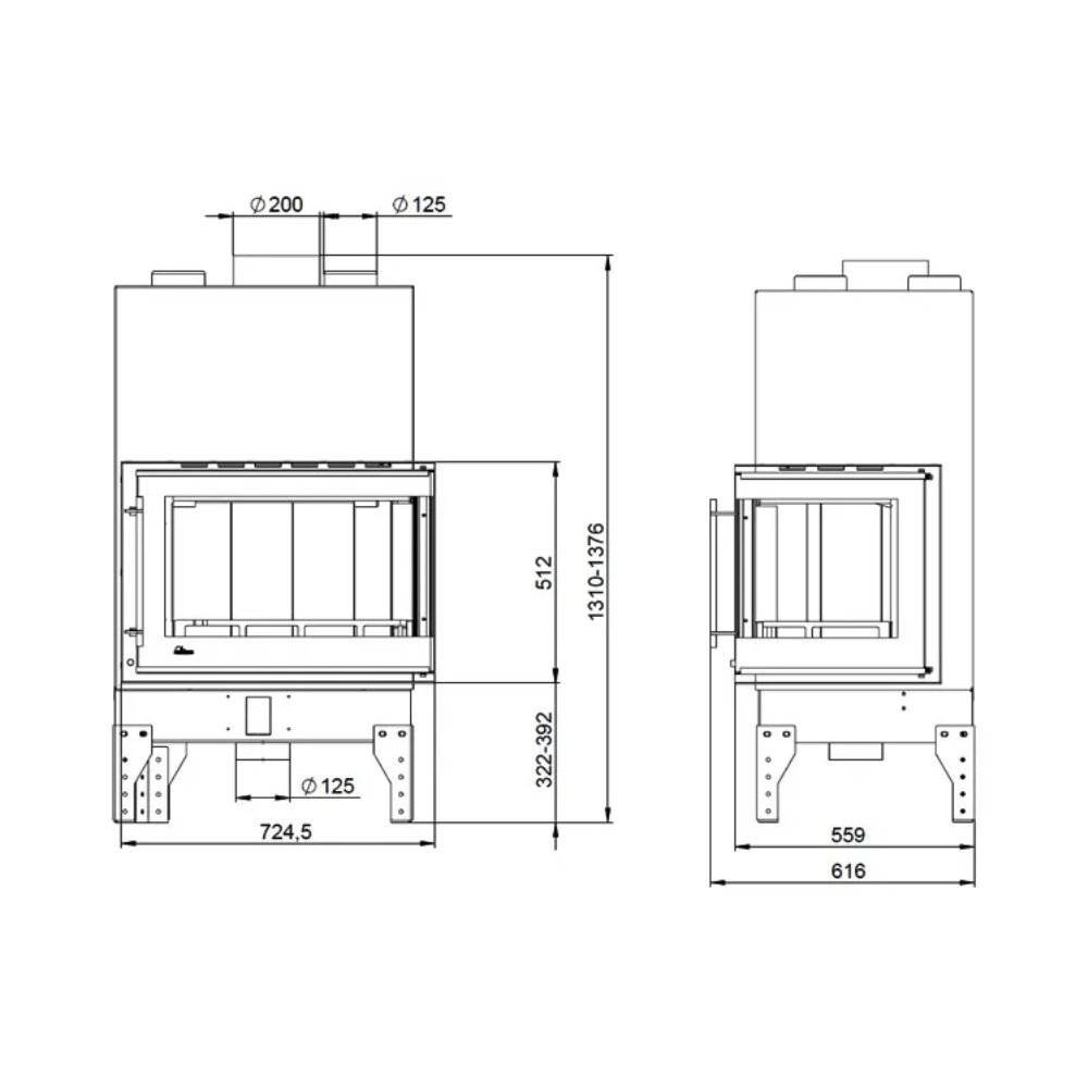 Krbová vložka UNIFLAM 760 EVO PBS s rozvody vzduchu a přívodem vzduchu, ohýbané sklo, levá strana, 10 kW | Krbové vložky | Krby |