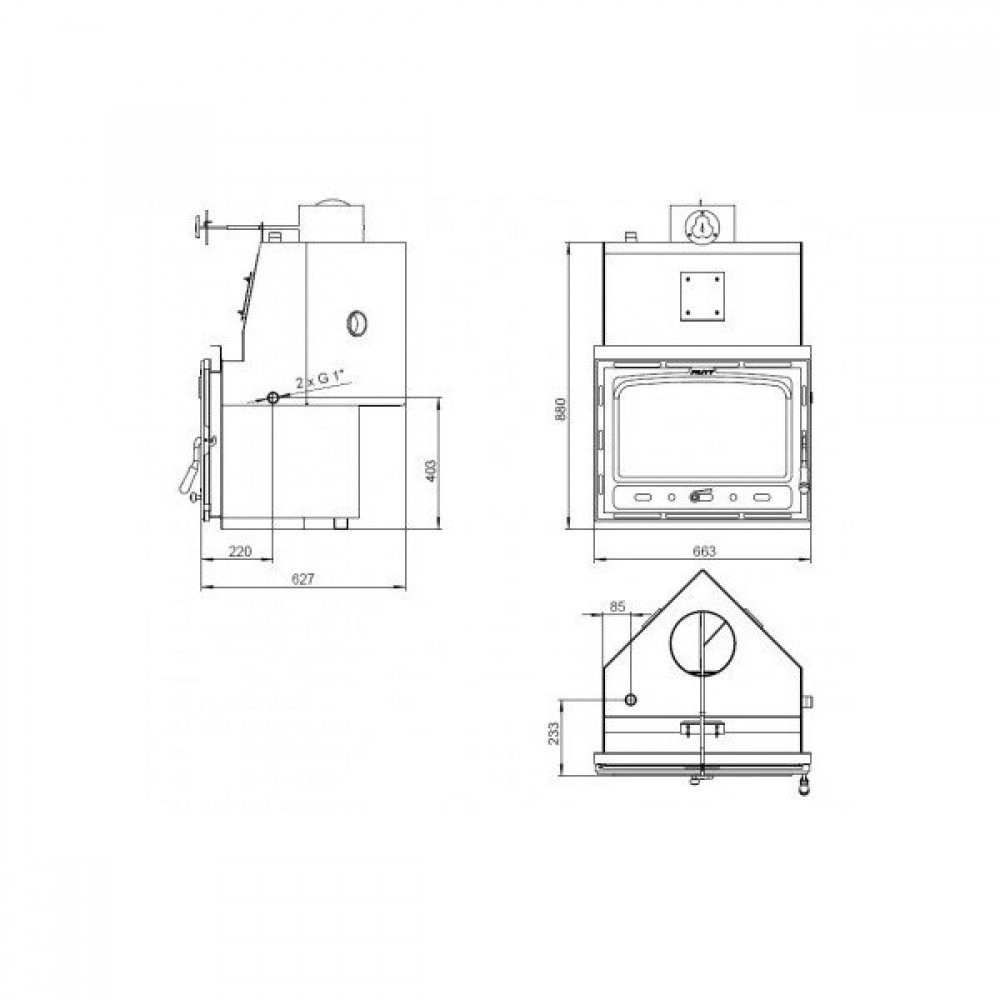 Teplovodní krbová vložka Prity AC W20 litinová, 25kw | Teplovodní krbová vložka | Krby |