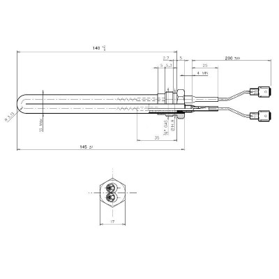 Topné těleso pro peletová kamna Palladio a další, celková délka 145mm, 250W - Topné těleso na peletová kamna