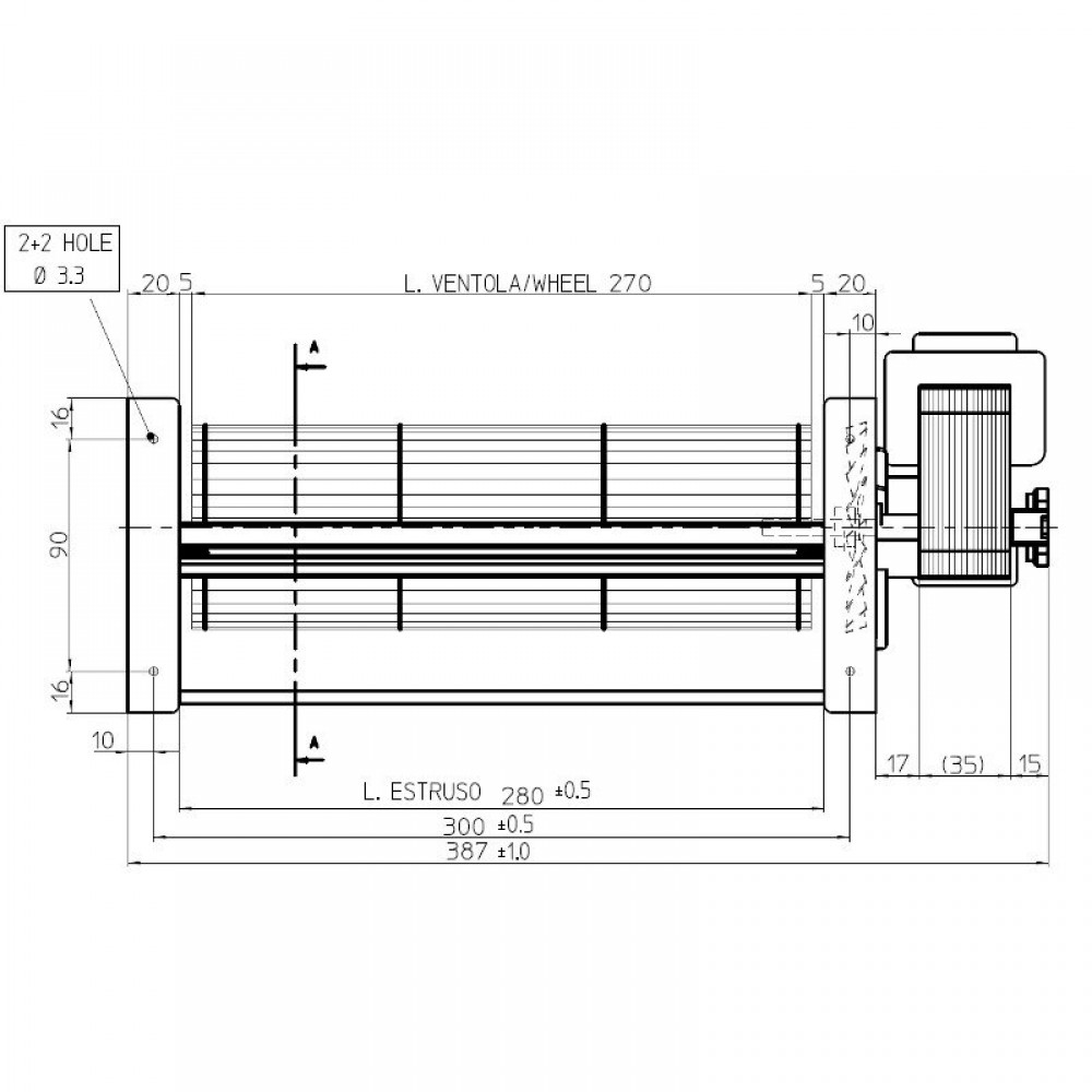 Tangenciální ventilátor s Ø80 mm, průtok 305 m³/h | Ventilátory a dmychadla | Díly krbů na pelety |