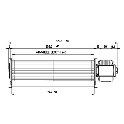 Tangenciální ventilátor Fergas na pelety Ecoteck, Karmek One, Ravelli a další s Ø60 mm, průtok 220 m³/h - Ventilátory a dmychadla na peletová kamna