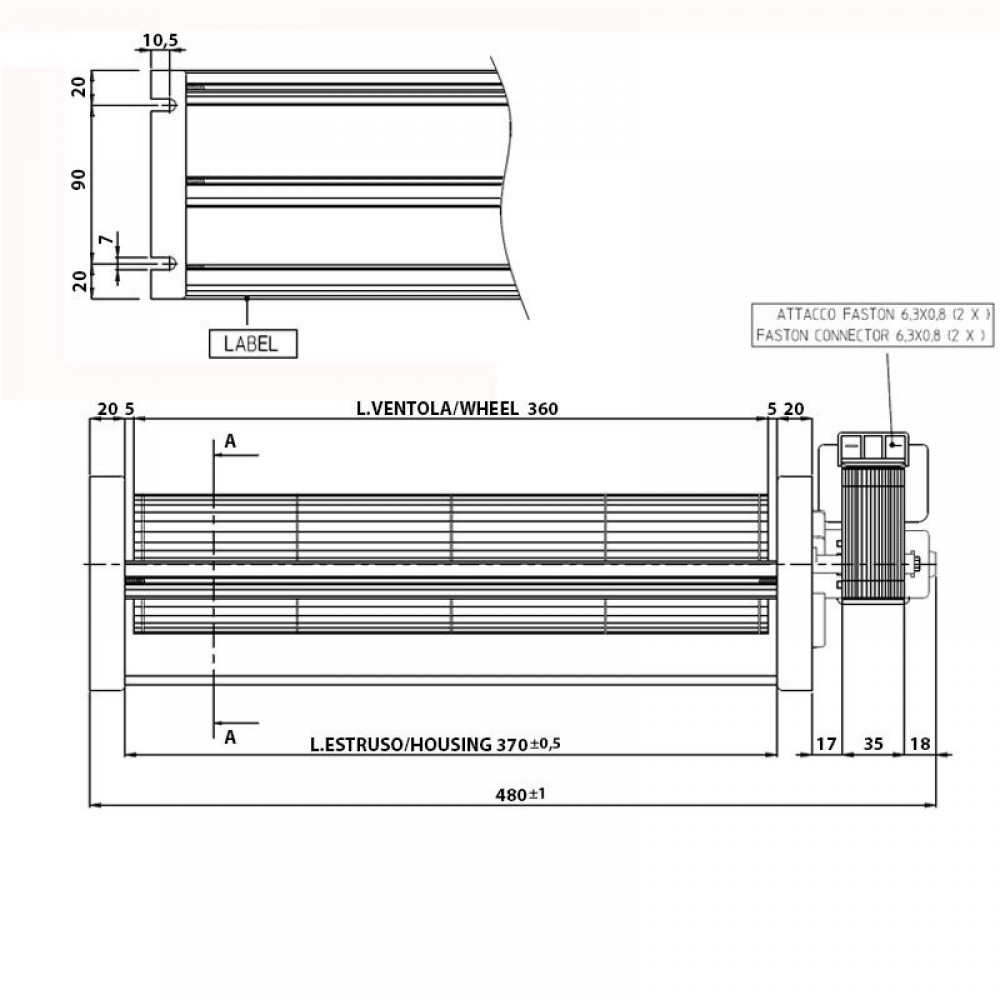 Tangenciální ventilátor pro peletová kamna s Ø80 mm, průtok 251-302 m³/h | Ventilátory a dmychadla | Díly krbů na pelety |