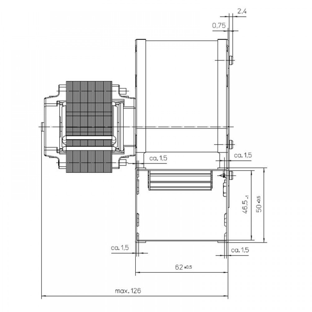 Radiální ventilátor EBM pro peletová kamna, průtok 95 m³/h | Ventilátory a dmychadla | Díly krbů na pelety |