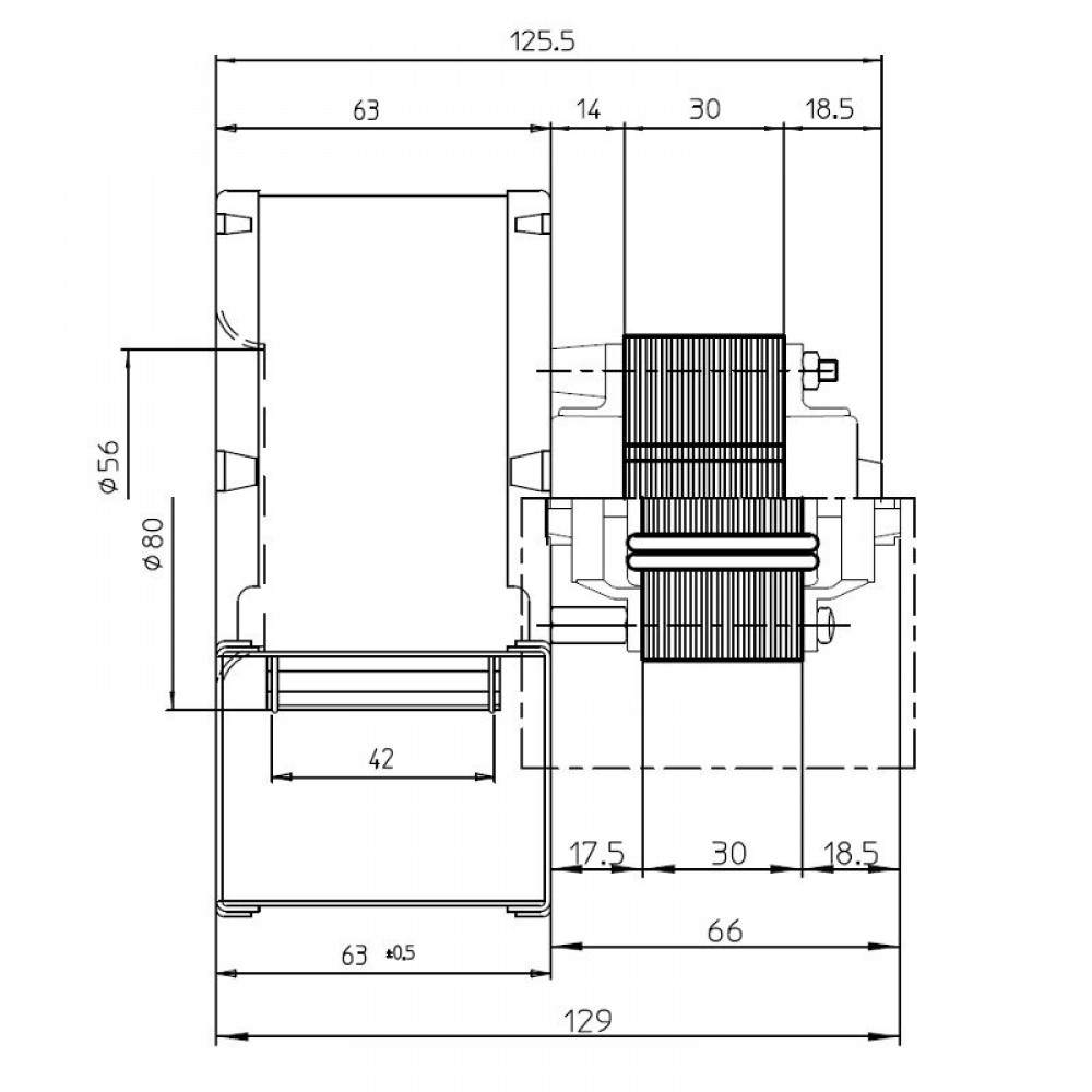 Radiální ventilátor Fergas, průtok 121 m³/h | Ventilátory a dmychadla | Díly krbů na pelety |