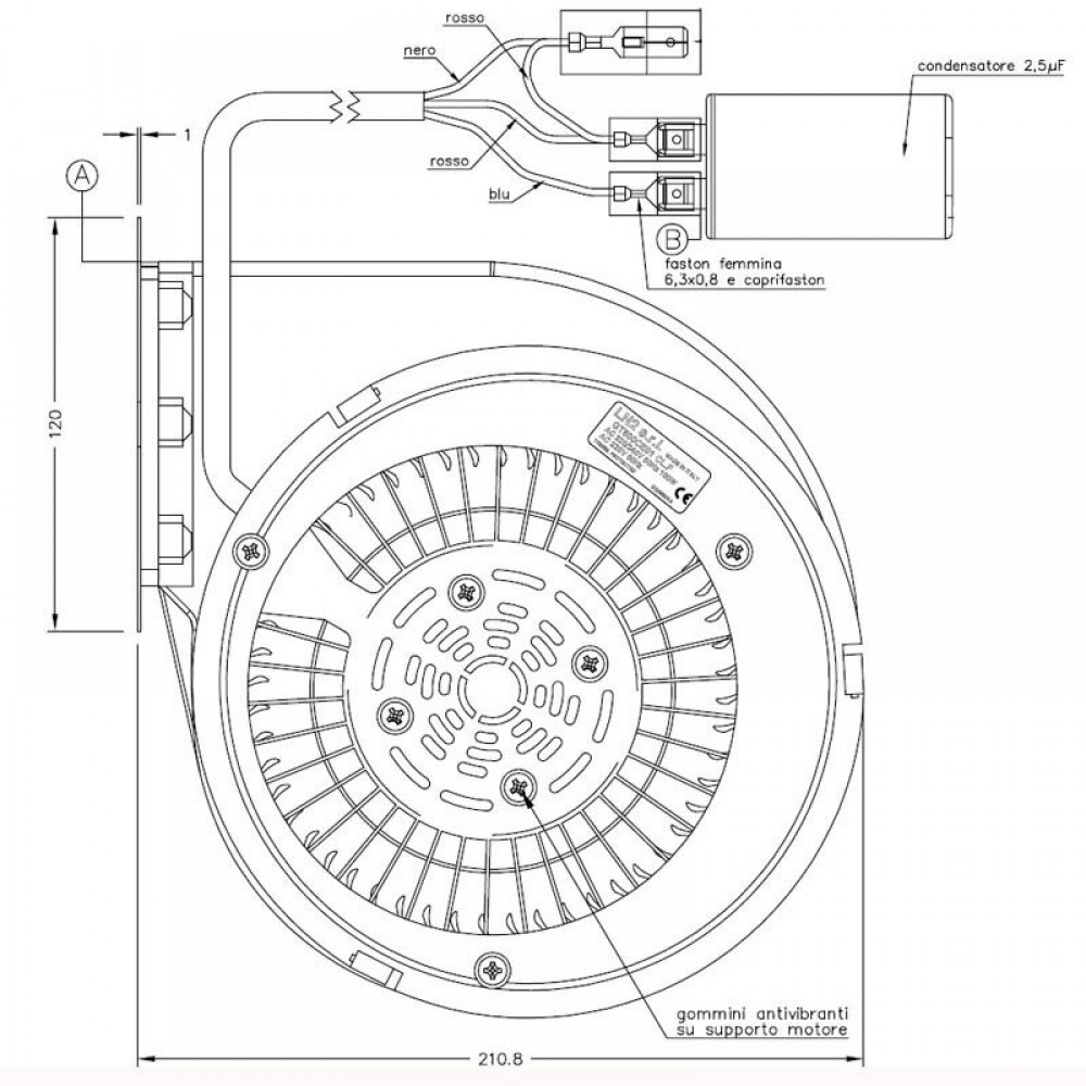 Radiální ventilátor Natalini pro peletová kamna Eco Spar, Deville, Puros a další- Sit Group, průtok 480 m³/h | Ventilátory a dmychadla | Díly krbů na pelety |