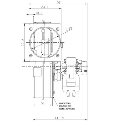 Odtahový ventilátor LN2 Natalini pro peletová kamna Maximální průtok vzduchu 160 m³/h - Ventilátory a dmychadla na peletová kamna
