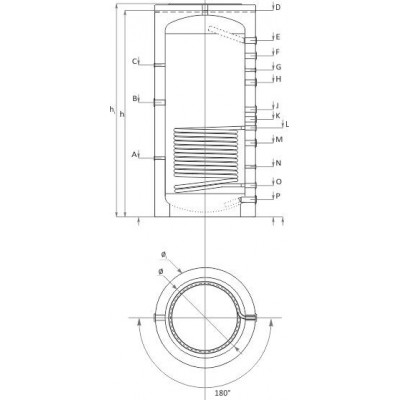 Buffer Tank Sunsystem, Model PR 2000, Capacity 2000L, One heat exchange coil, Industrial Vessel - Akumulační nádrže