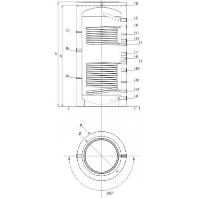 Buffer Tank Sunsystem, Model PR2 2000, Capacity 2000L, Two heat exchanging coils, Industrial Vessel - Akumulační nádrže