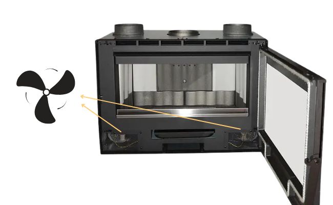 Vestavěný ventilátor v krbu na dřevo